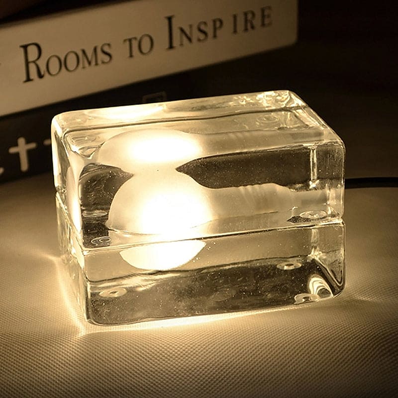 Lampe de Table Minimaliste avec Cube en Verre Transparent