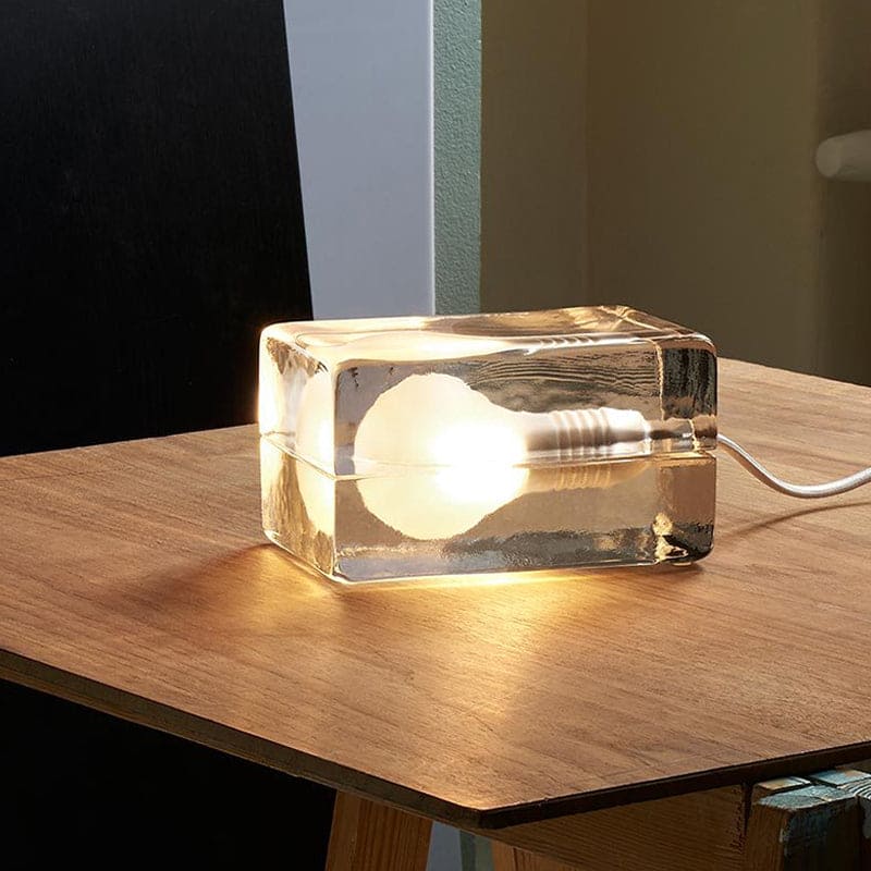 Lampe de Table Minimaliste avec Cube en Verre Transparent