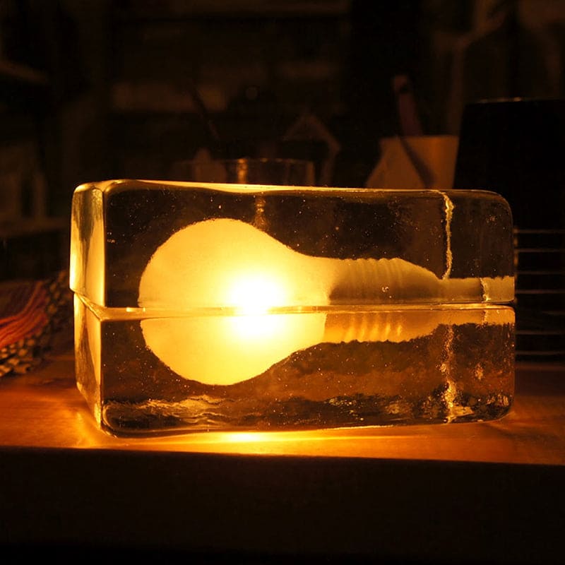 Lampe de Table Minimaliste avec Cube en Verre Transparent