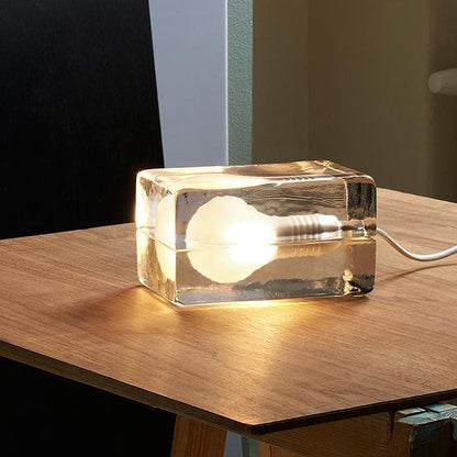 Lampe de Table Minimaliste avec Cube en Verre Transparent