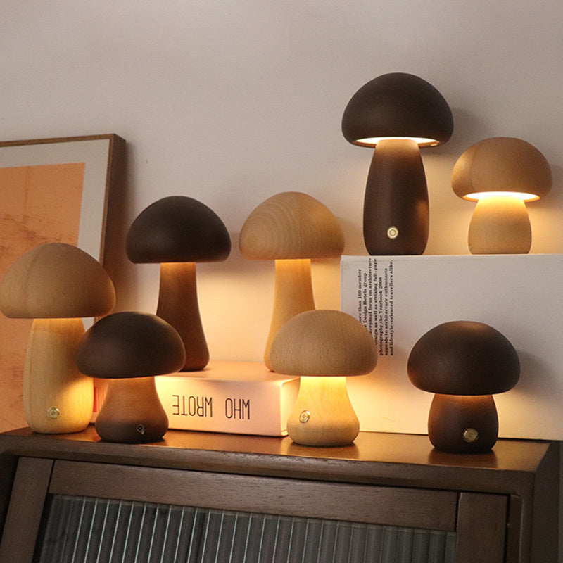 Lampe Champignon en Bois Naturel