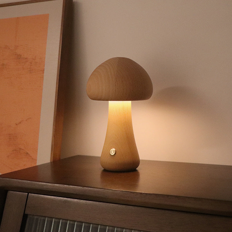 Lampe Champignon en Bois Naturel