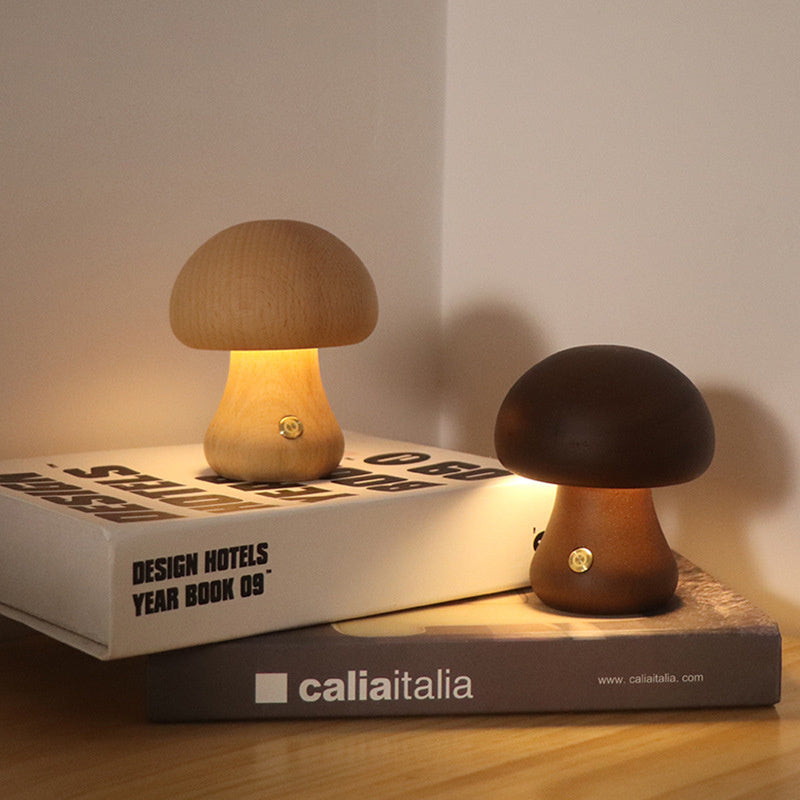 Lampe Champignon en Bois Naturel