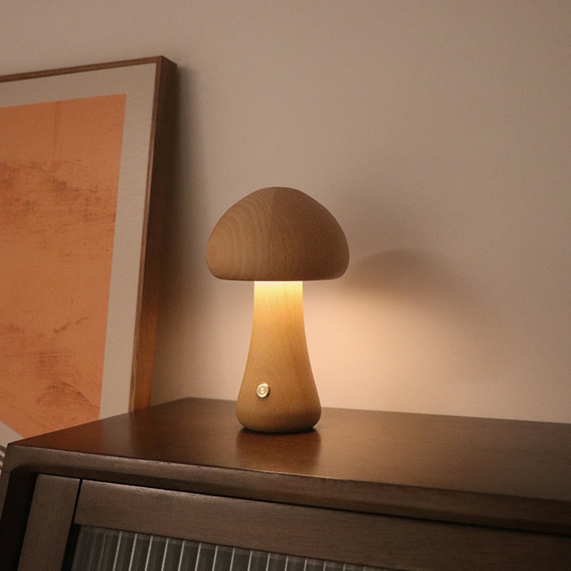 Lampe Champignon en Bois Naturel