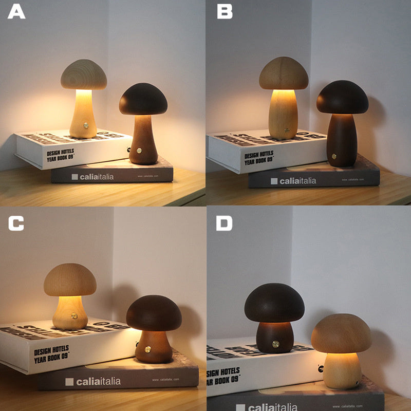 Lampe Champignon en Bois Naturel