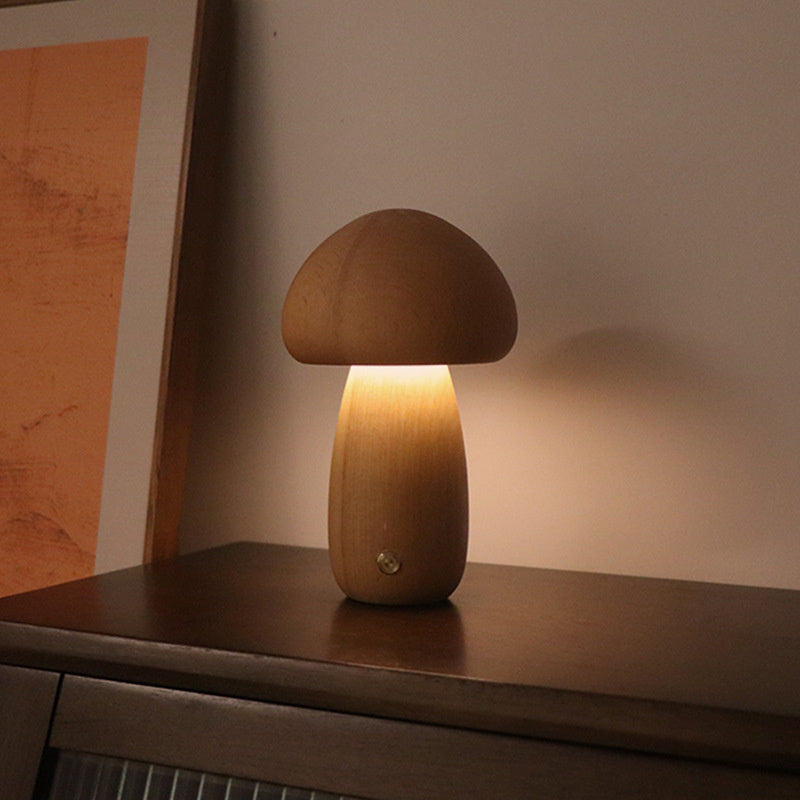 Lampe Champignon en Bois Naturel