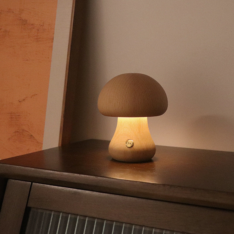 Lampe Champignon en Bois Naturel