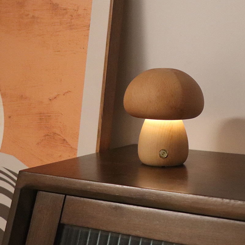 Lampe Champignon en Bois Naturel